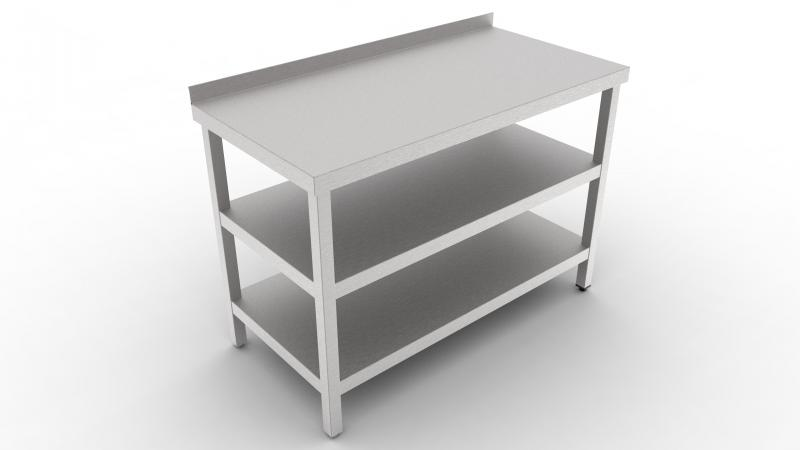 400x600x850 | Nerezový pracovný stôl s lemom a 2 policami