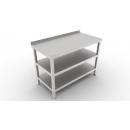 Stainless steel worktable with 2 shelves and backsplash 600
