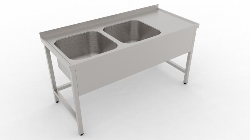 1200x600 | Stainless sink with 2 pools and drip basin