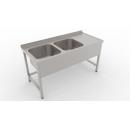 1600x600 | Stainless sink with 2 pools and drip basin