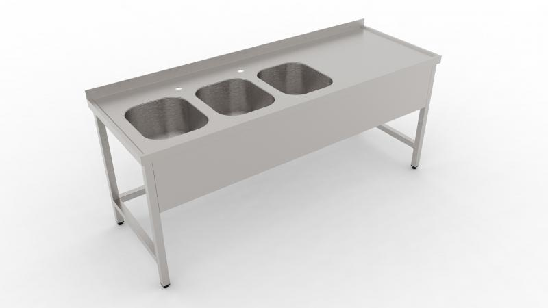 2100x600 | Stainless sink with 3 pools and drip basin