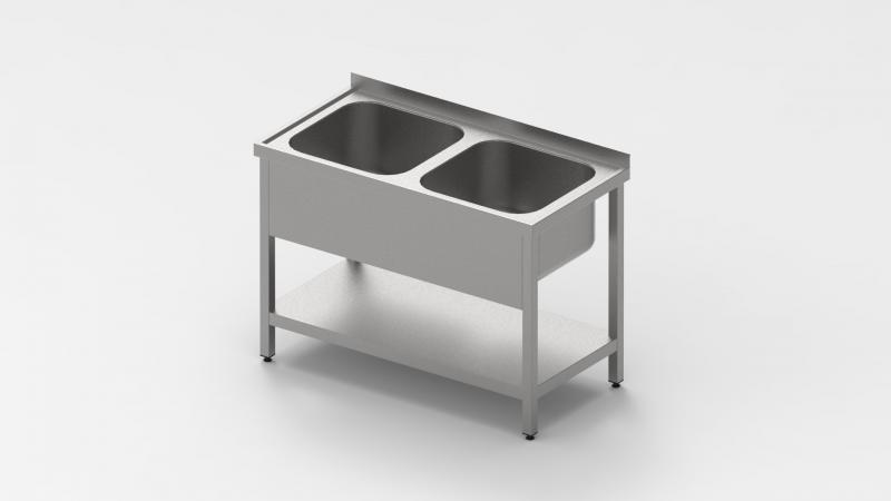 1200x600 | Stainless sink with 2 pools and shelf