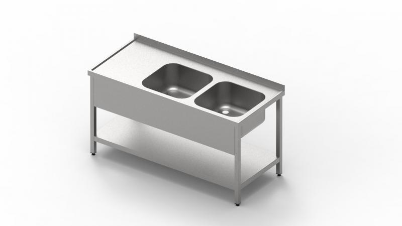 1900x700 | Stainless sink with 2 pools, drip basin and shelf