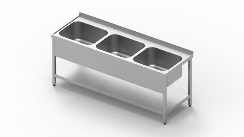 1700x700 | Stainless sink with 3 pools and shelf