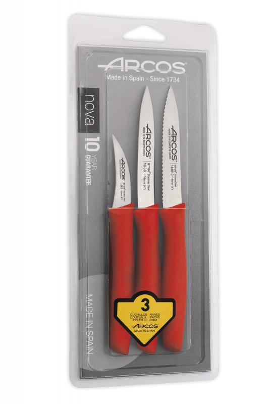 ARCOS NOVA | Red paring knife set 3 pcs