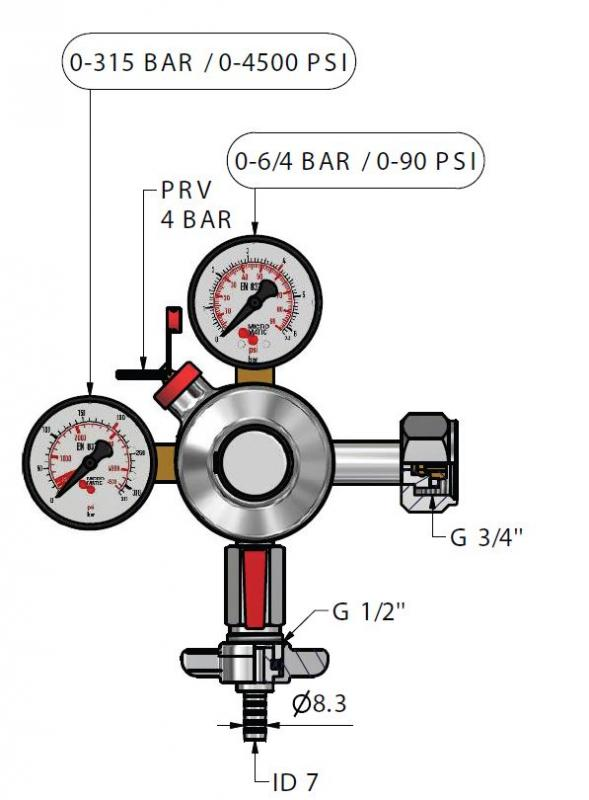 Redukčný ventil na CO2 791-958, 0-6/4 bar